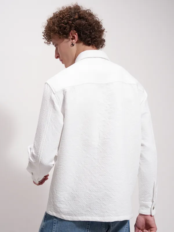 Highlander Men White Self Design Relaxed Fit Casual Shirt