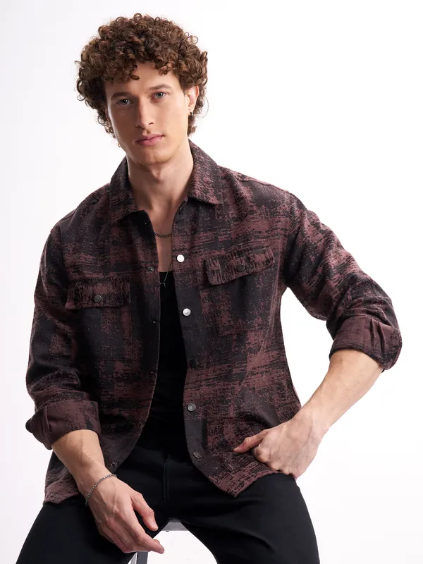 Highlander Men Black Printed Relaxed Fit Casual Shirt