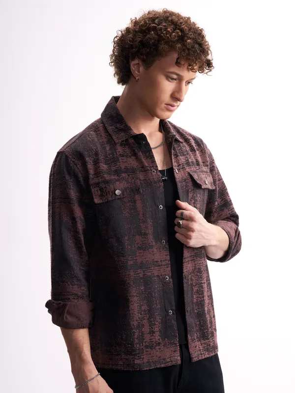 Highlander Men Black Printed Relaxed Fit Casual Shirt