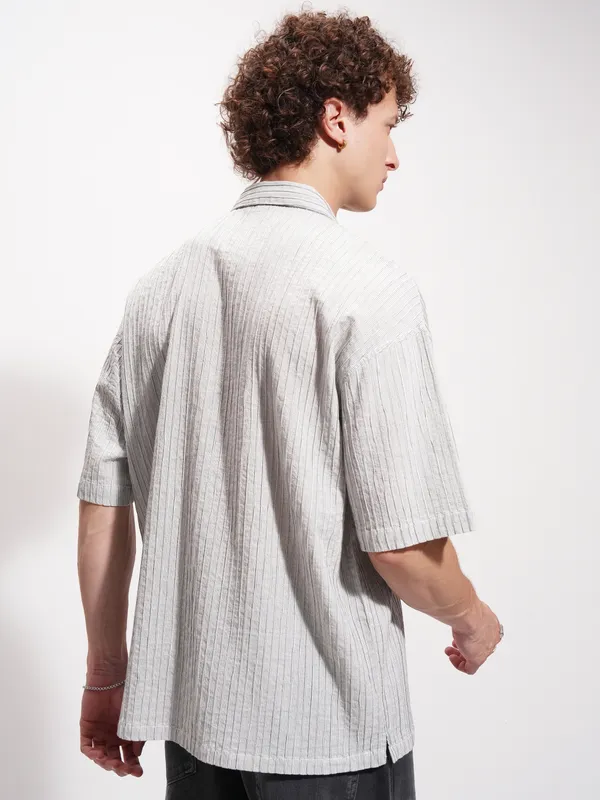 Highlander Men Grey Striped Relaxed Fit Casual Shirt