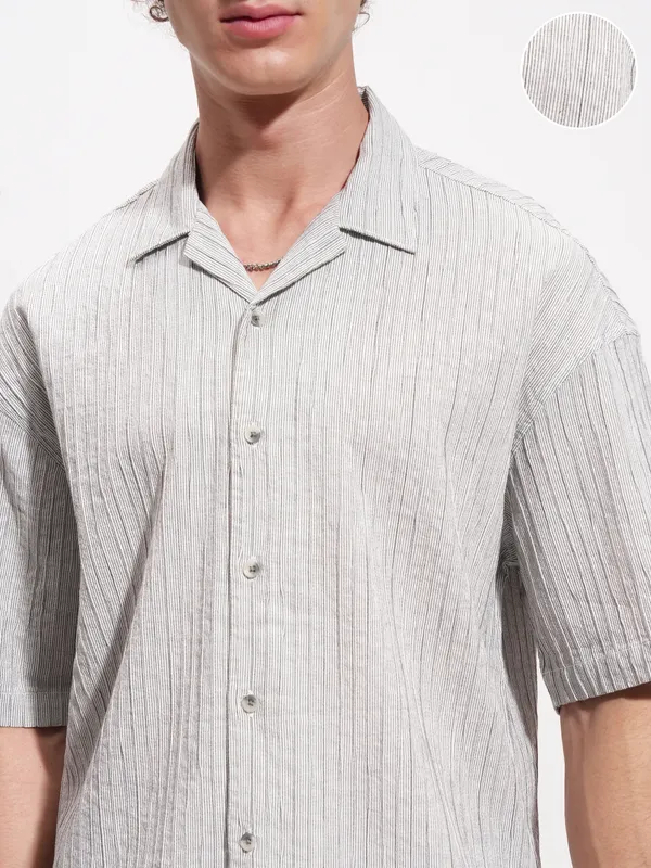 Highlander Men Grey Striped Relaxed Fit Casual Shirt