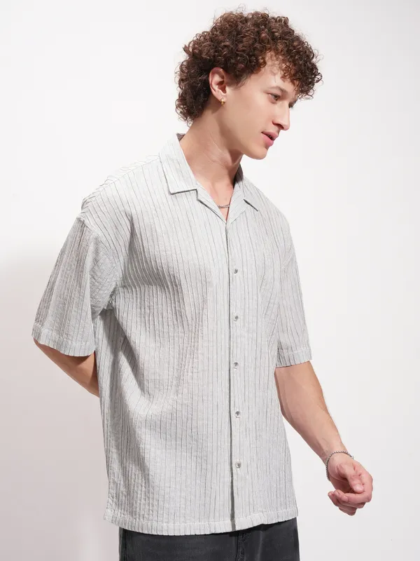 Highlander Men Grey Striped Relaxed Fit Casual Shirt