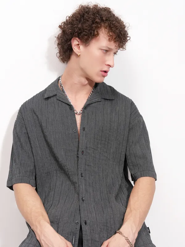 Highlander Men Grey Striped Relaxed Fit Casual Shirt