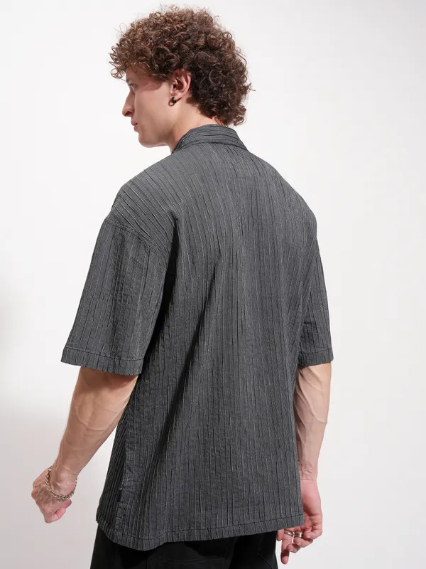 Highlander Men Grey Striped Relaxed Fit Casual Shirt