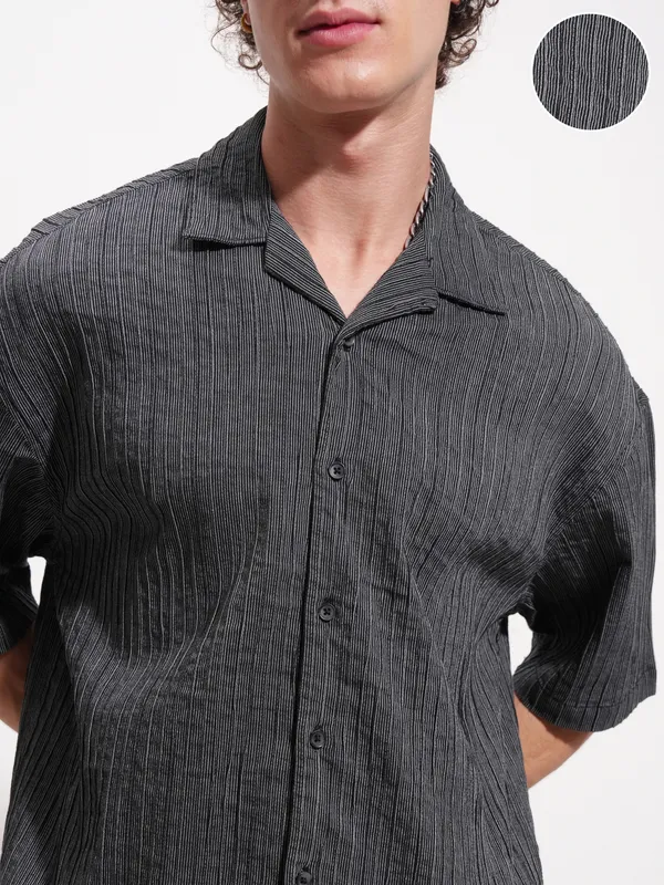 Highlander Men Grey Striped Relaxed Fit Casual Shirt