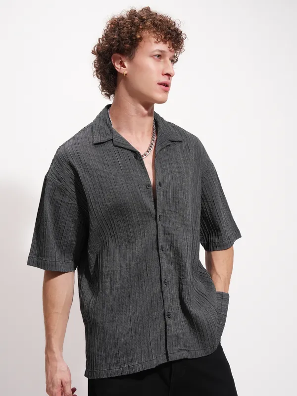 Highlander Men Grey Striped Relaxed Fit Casual Shirt