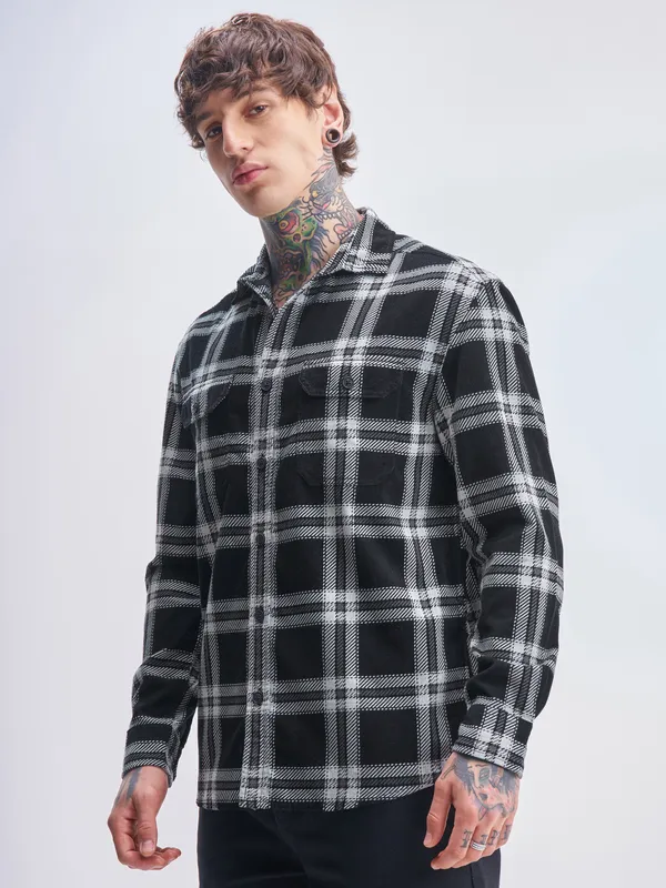 Highlander Men Black Checked Relaxed Fit Casual Shirt