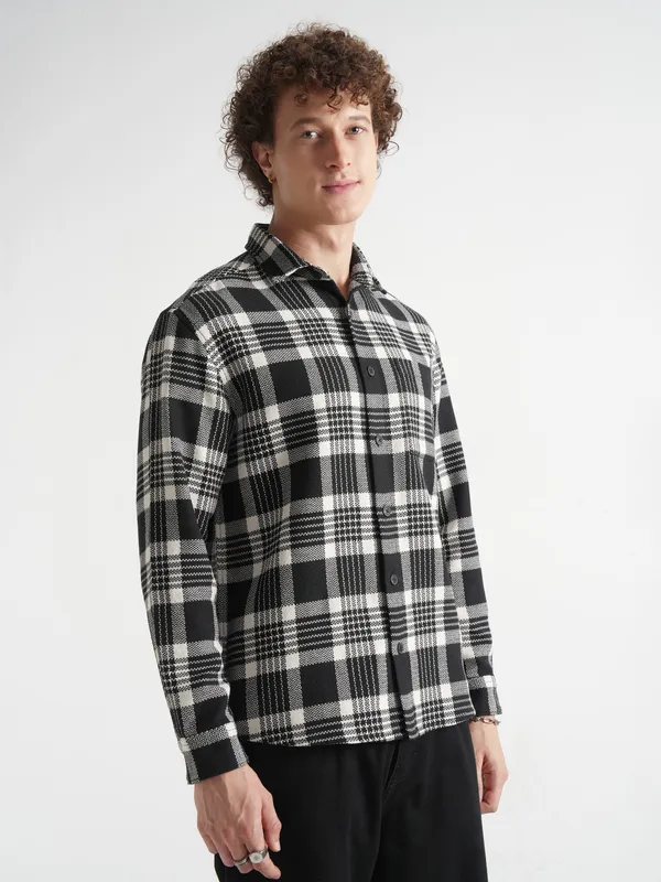 Highlander Men Black Checked Relaxed Fit Casual Shirt