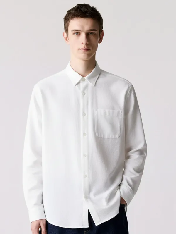 Highlander Men White Solid Oversized Fit Casual Shirt