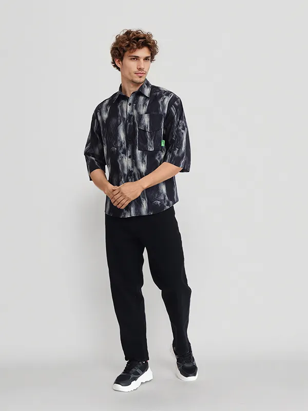Highlander Men Black Printed Oversized Fit Casual Shirt