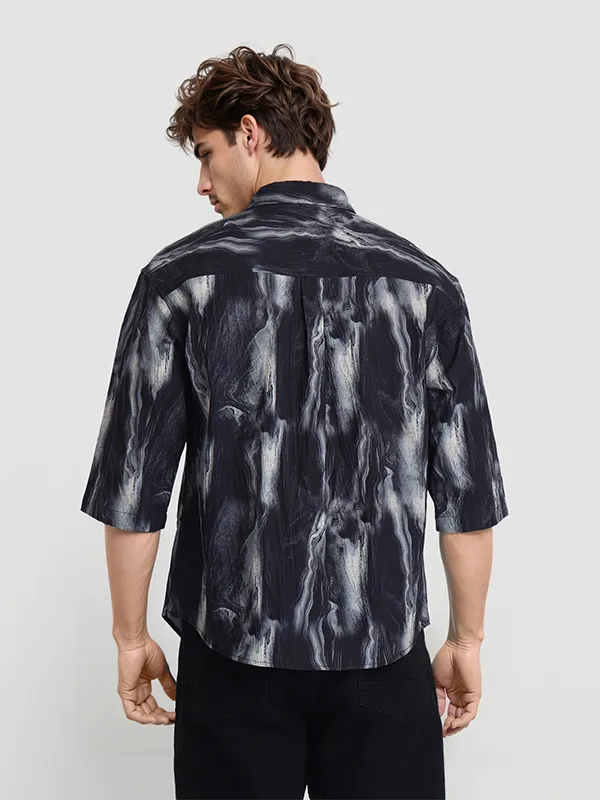 Highlander Men Black Printed Oversized Fit Casual Shirt