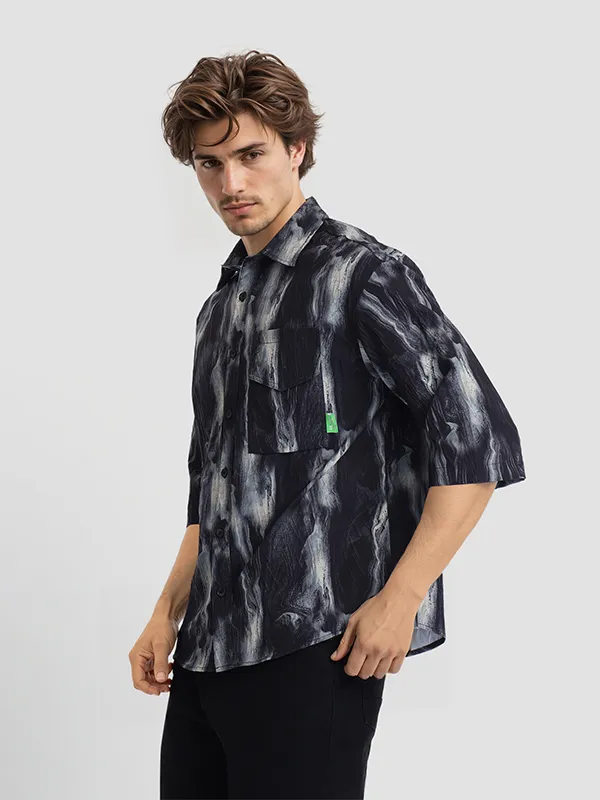 Highlander Men Black Printed Oversized Fit Casual Shirt
