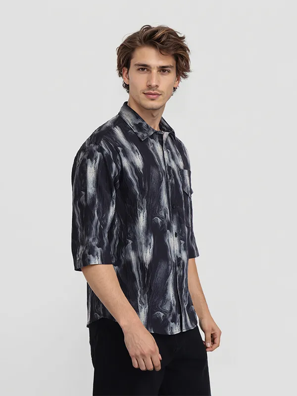 Highlander Men Black Printed Oversized Fit Casual Shirt