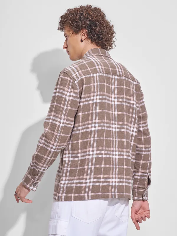 Highlander Men Brown Checked Relaxed Fit Casual Shirt