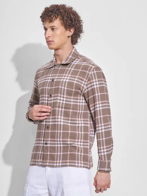 Highlander Men Brown Checked Relaxed Fit Casual Shirt