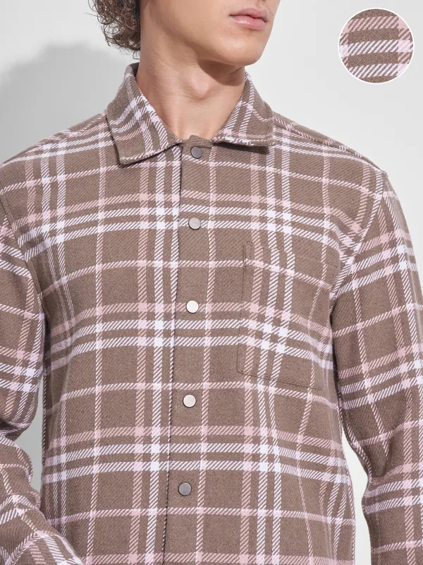 Highlander Men Brown Checked Relaxed Fit Casual Shirt