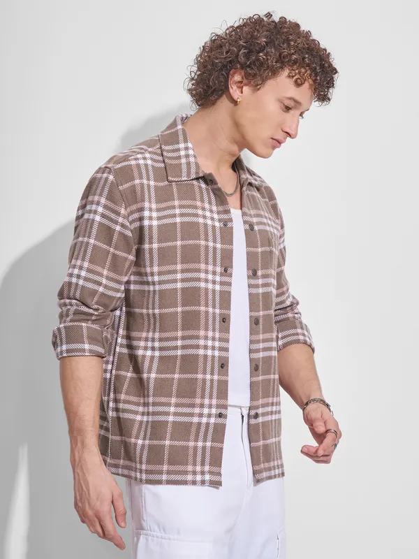 Highlander Men Brown Checked Relaxed Fit Casual Shirt