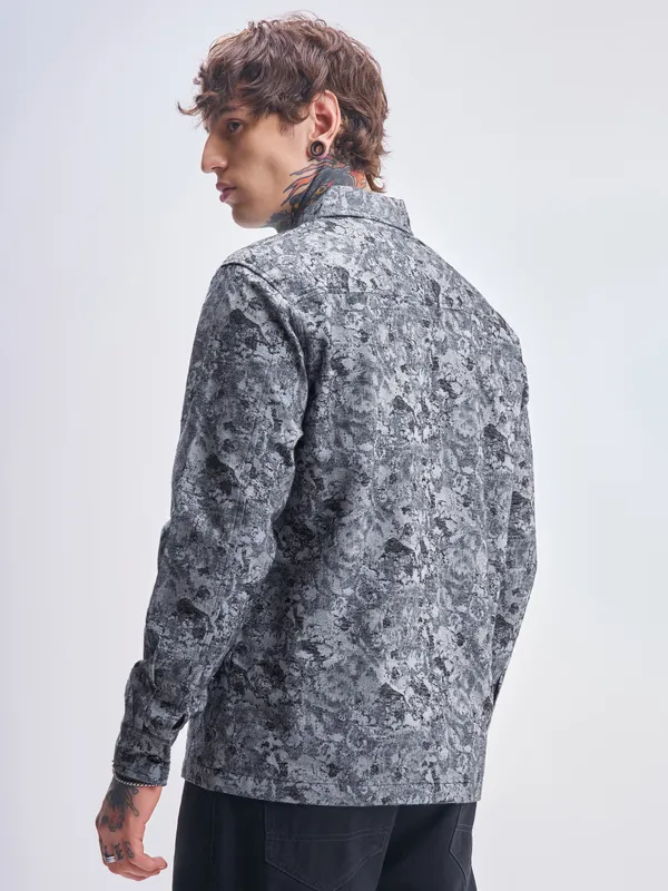 Highlander Men Grey Printed Relaxed Fit Casual Shirt