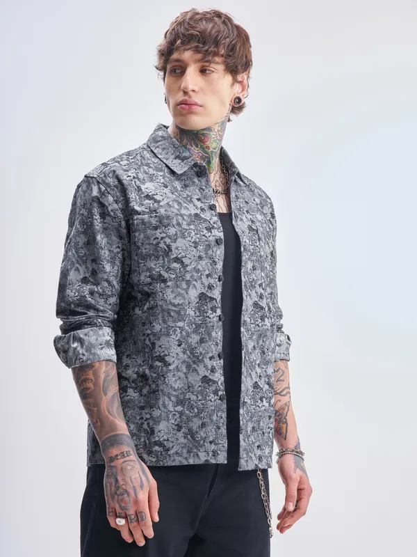 Highlander Men Grey Printed Relaxed Fit Casual Shirt