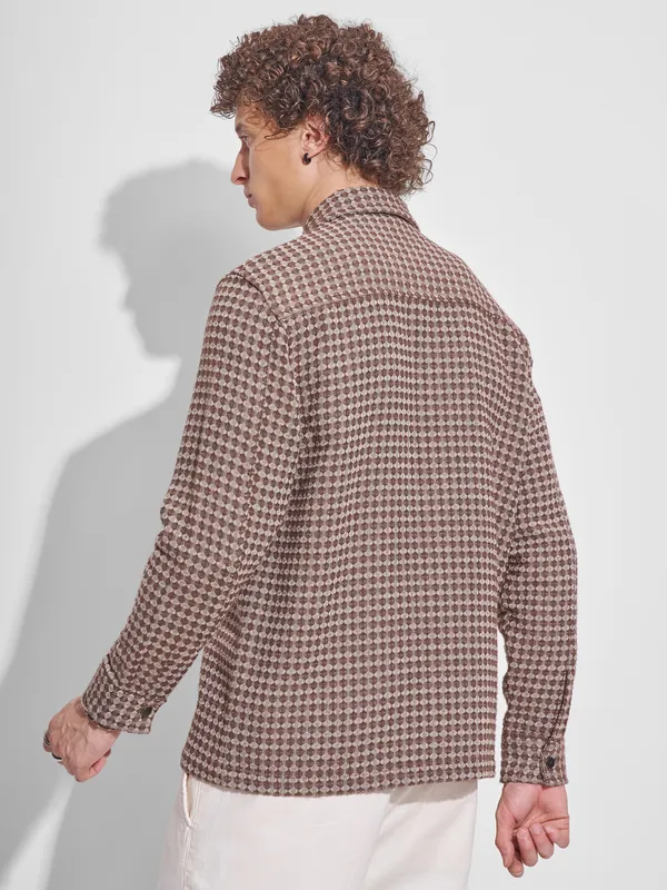 Highlander Men Brown Self Design Relaxed Fit Casual Shirt