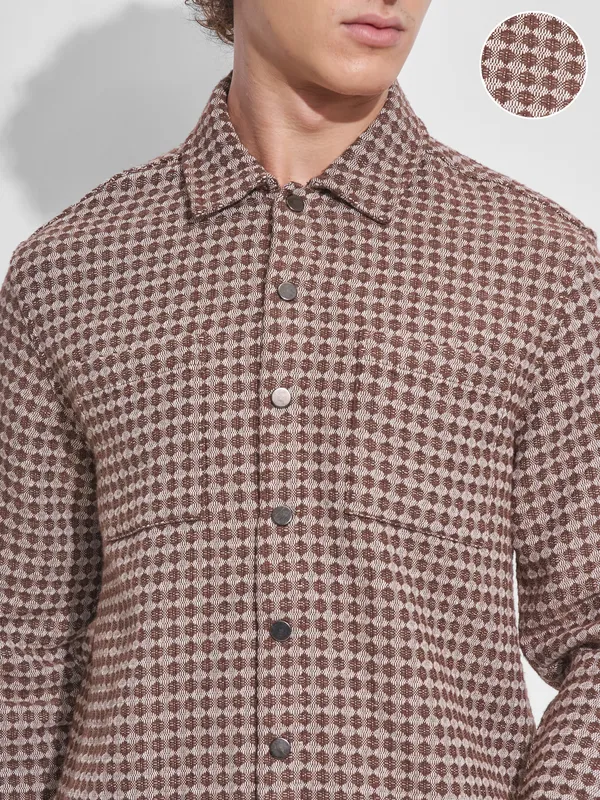 Highlander Men Brown Self Design Relaxed Fit Casual Shirt