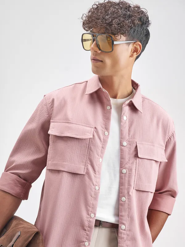 Highlander Men Rose Self Design Oversized Fit Casual Shirt