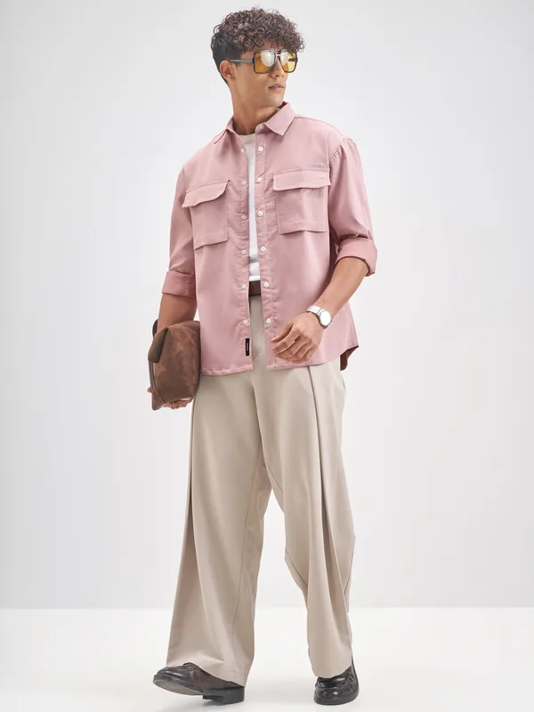 Highlander Men Rose Self Design Oversized Fit Casual Shirt