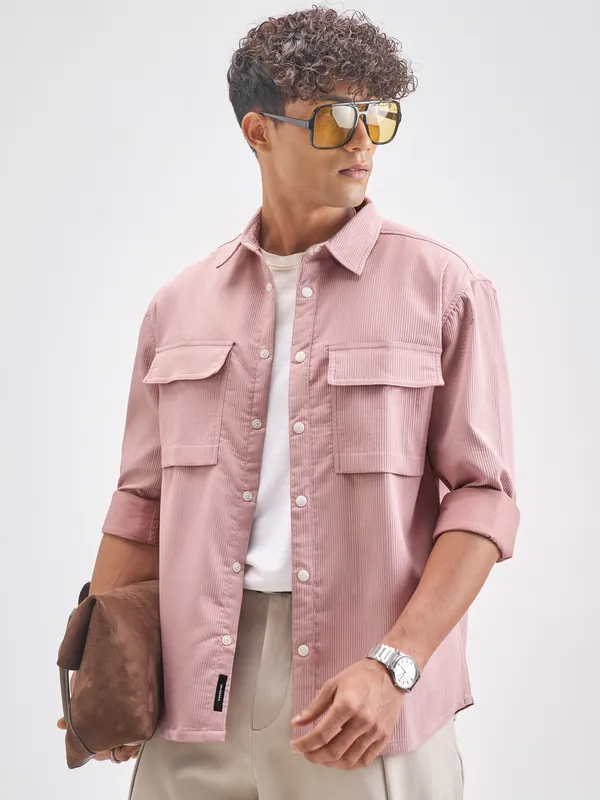 Highlander Men Rose Self Design Oversized Fit Casual Shirt