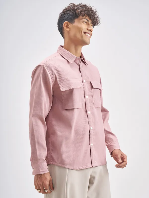 Highlander Men Rose Self Design Oversized Fit Casual Shirt