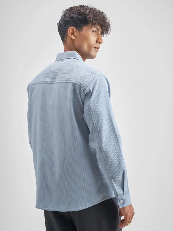 Highlander Men Blue Self Design Oversized Fit Casual Shirt