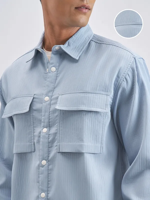 Highlander Men Blue Self Design Oversized Fit Casual Shirt