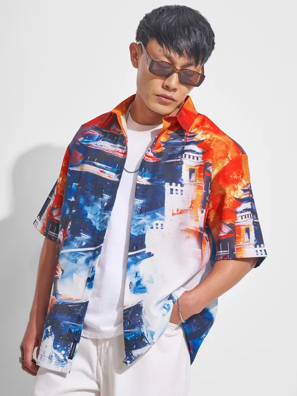 Highlander Men Multi Printed Oversized Fit Casual Shirt