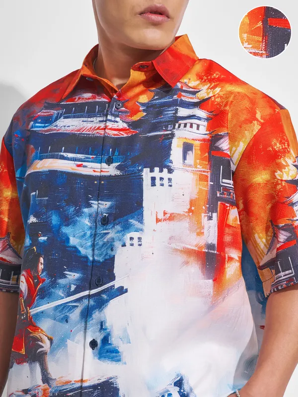 Highlander Men Multi Printed Oversized Fit Casual Shirt
