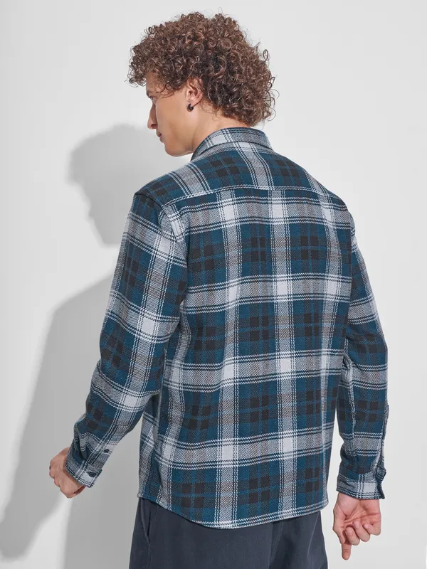 Highlander Men Teal Checked Relaxed Fit Casual Shirt