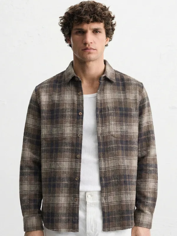Highlander Men Brown Checked Relaxed Fit Casual Shirt