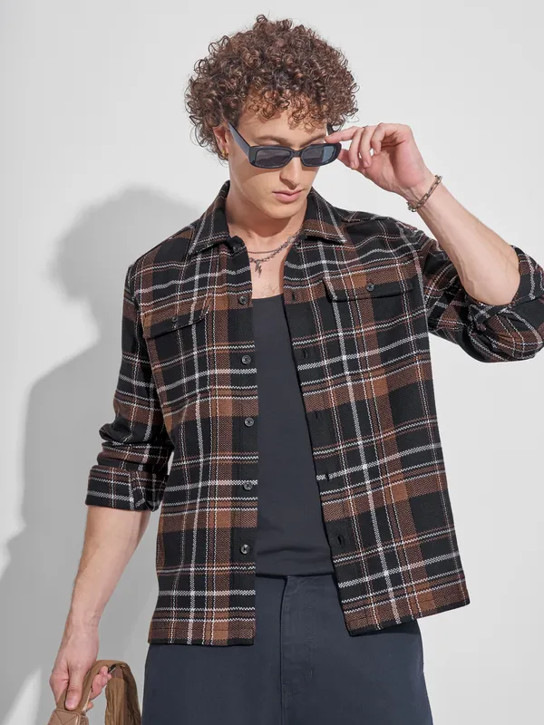 Highlander Men Black Checked Relaxed Fit Casual Shirt