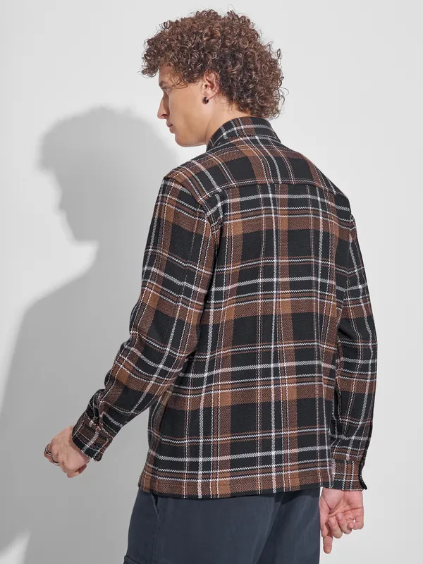 Highlander Men Black Checked Relaxed Fit Casual Shirt