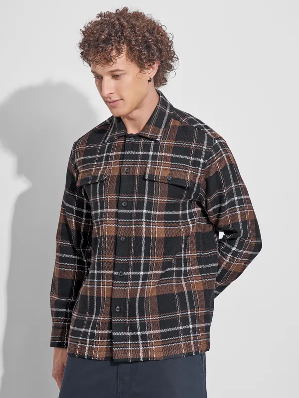 Highlander Men Black Checked Relaxed Fit Casual Shirt