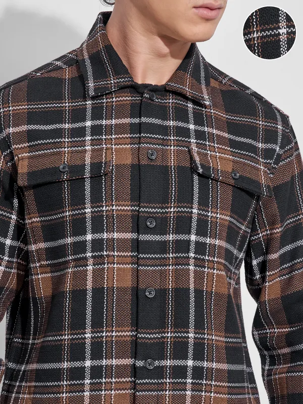 Highlander Men Black Checked Relaxed Fit Casual Shirt