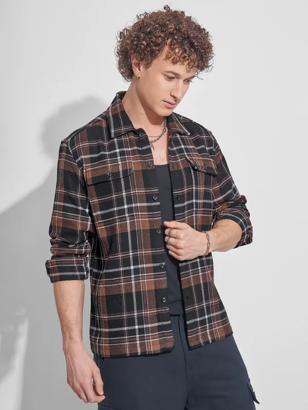 Highlander Men Black Checked Relaxed Fit Casual Shirt