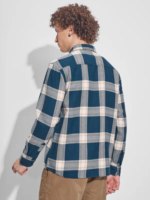 Highlander Men Teal Checked Relaxed Fit Casual Shirt