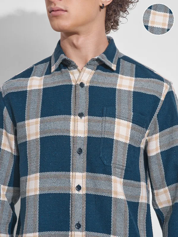 Highlander Men Teal Checked Relaxed Fit Casual Shirt