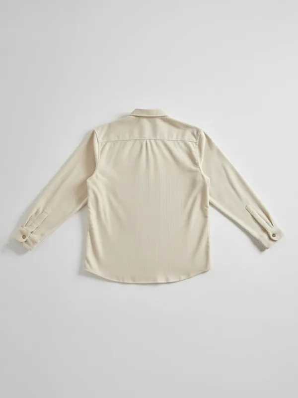 Highlander Men Cream Self Design Oversized Fit Casual Shirt