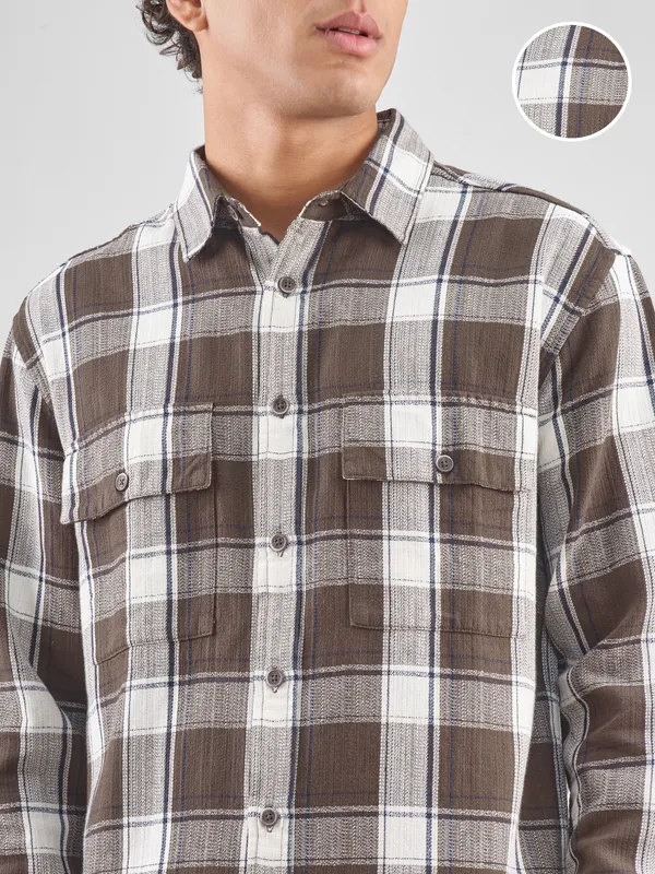 Highlander Men Brown Checked Oversized Fit Casual Shirt