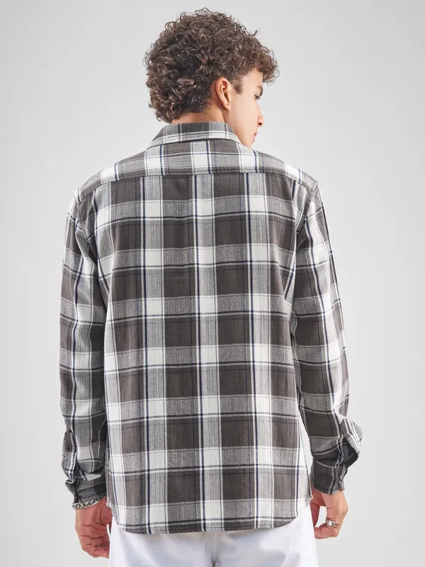 Highlander Men Charcoal Checked Oversized Fit Casual Shirt