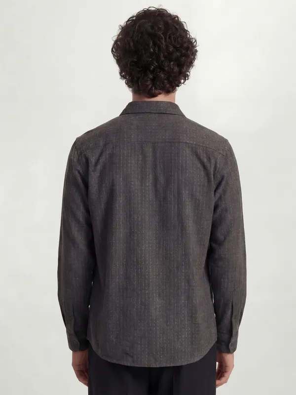 Highlander Men Charcoal Self Design Relaxed Fit Casual Shirt