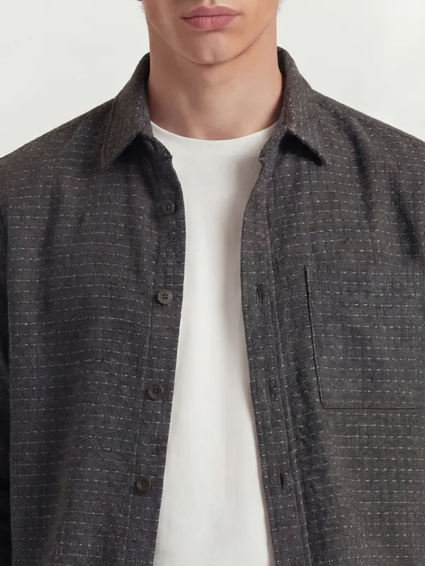 Highlander Men Charcoal Self Design Relaxed Fit Casual Shirt