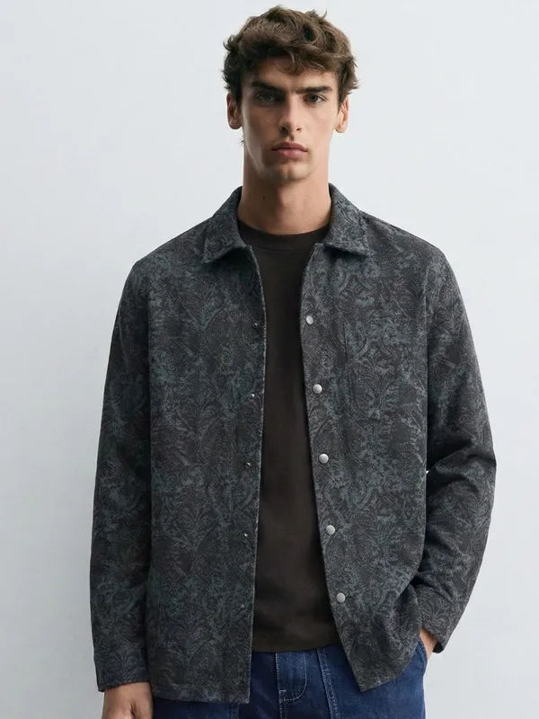 Highlander Men Blue Self Design Oversized Fit Casual Shirt