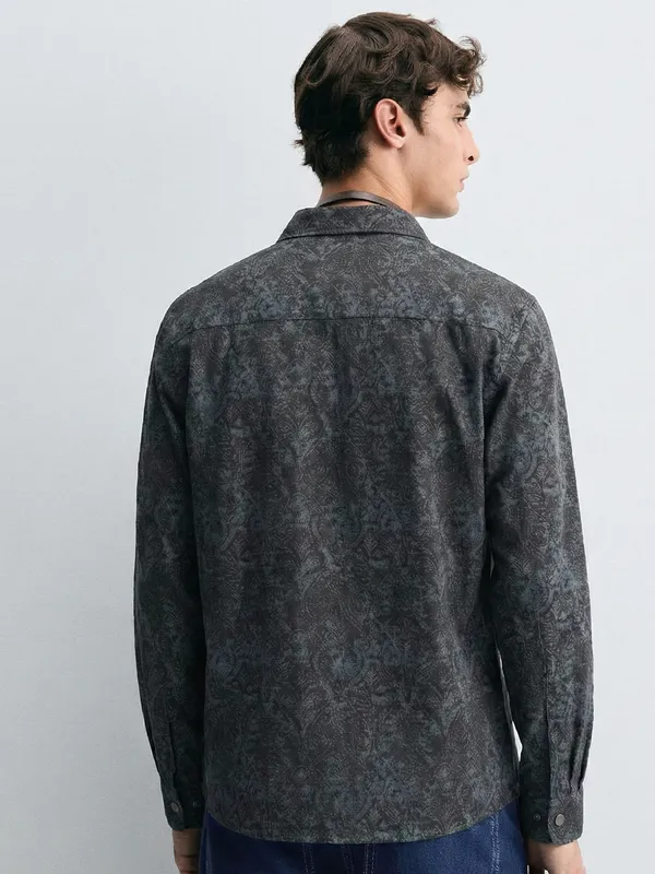 Highlander Men Blue Self Design Oversized Fit Casual Shirt