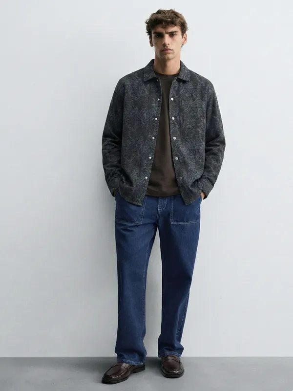 Highlander Men Blue Self Design Oversized Fit Casual Shirt